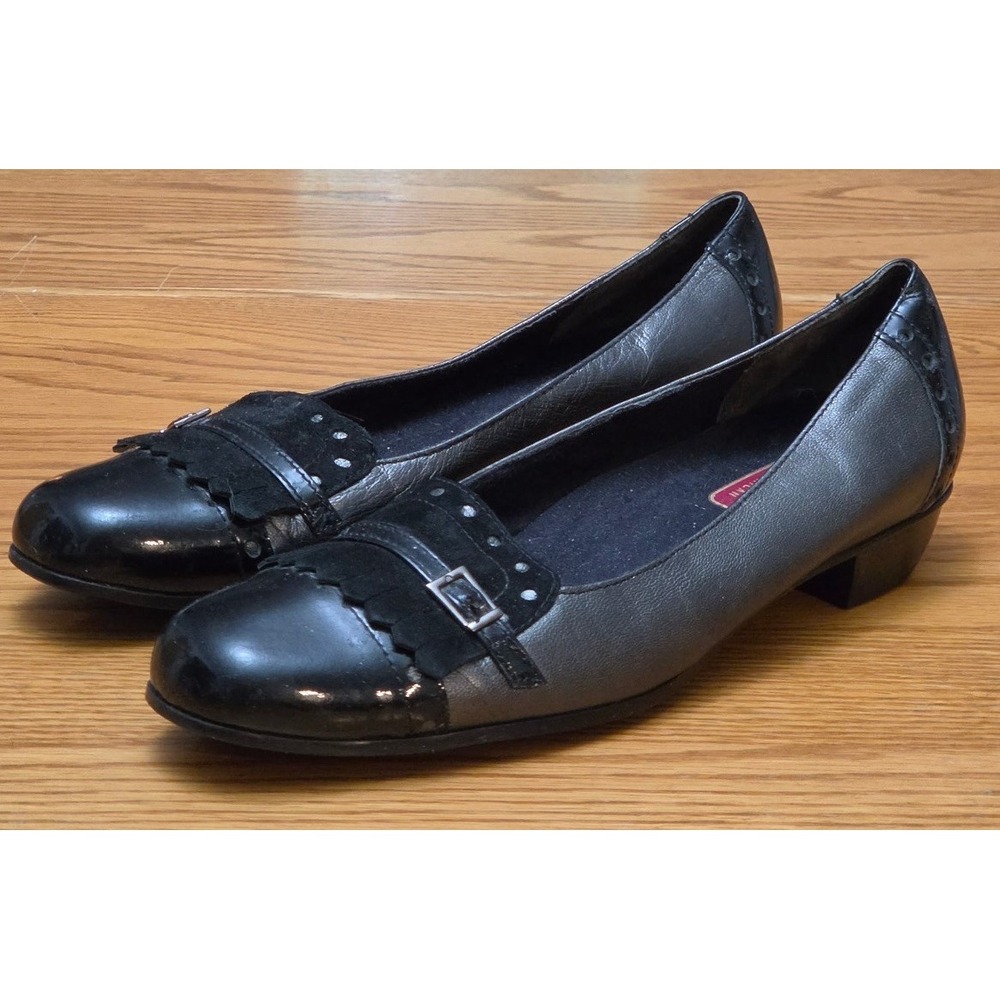 Munro Women's American Black Leather Slip-On Low Heel Shoes Size 8M